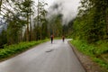 The road in the mountains. Walking People walk in the mountains.