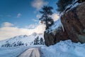 Road in the mountains, in winter time. Kaunertal, Tyrol, Austria, Europe. The Alps