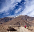 Road from Muktinath to Jomsom on Annapurna Circuit trek, Nepal