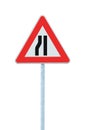 Road narrows sign on pole, left hand side, isolated Royalty Free Stock Photo