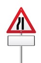 Road narrows traffic sign Royalty Free Stock Photo