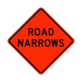 Road narrows warning road sign