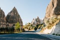 Road near Goreme in Cappadocia Beautiful view of the hills of Cappadocia. One of the sights of Turkey. Tourism, travel Royalty Free Stock Photo