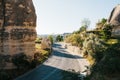 Road near Goreme in Cappadocia Beautiful view of the hills of Cappadocia. One of the sights of Turkey. Tourism, travel Royalty Free Stock Photo