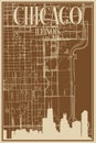 Road network poster of the downtown CHICAGO, ILLINOIS Royalty Free Stock Photo