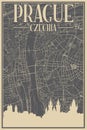 Road network poster of the downtown PRAGUE, CZECHIA Royalty Free Stock Photo