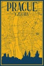 Road network and skyline poster of the downtown PRAGUE, CZECHIA Royalty Free Stock Photo