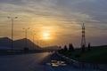 Road at night to meet sunset