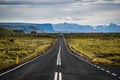 Road No. 1 in Iceland, asphalt, mountains and driving cars in th Royalty Free Stock Photo