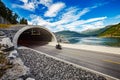 Road in Norway Biker racing on the track in the tunnel Royalty Free Stock Photo