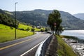 Road in Norway over mountains, hills, and fjords Royalty Free Stock Photo