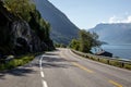 Road in Norway over mountains, hills, and fjords Royalty Free Stock Photo