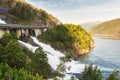 Road in Norway passing over the waterfall Langfoss