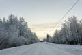 Road number 496 has covered with heavy snow in winter season at Lapland, Finland