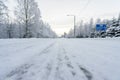 The road number 496 has covered with heavy snow in winter season at Lapland, Finland