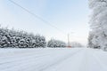 The road number 496 has covered with heavy snow in winter season at Lapland, Finland