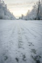 The road number 496 has covered with heavy snow in winter season at Lapland, Finland