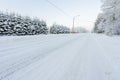 The road number 496 has covered with heavy snow in winter season at Lapland, Finland