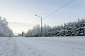 The road number 496 has covered with heavy snow in winter season at Lapland, Finland