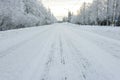 The road number 496 has covered with heavy snow in winter season at Lapland, Finland