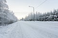 The road number 496 has covered with heavy snow in winter season at Lapland, Finland