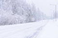 The road number 496 has covered with heavy snow in winter season at Lapland, Finland