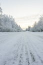 The road number 496 has covered with heavy snow in winter season at Lapland, Finland