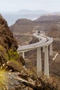 road over huge bridge bordering the mountains by the sea on the island of Gran Canaria. Spain, Europe Royalty Free Stock Photo