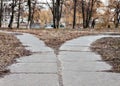 The road in the park diverge in different directions, fork Royalty Free Stock Photo