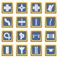 Road parts constructor icons set blue square vector