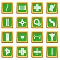 Road parts constructor icons set green square vector