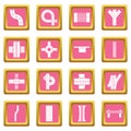 Road parts constructor icons set pink square vector