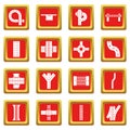 Road parts constructor icons set red square vector