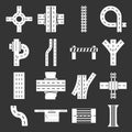 Road parts constructor icons set grey vector