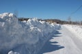 Road passage blocked with snow big snowdrift in winter