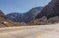 A road that passes through the Andes mountain range in the Route 60 and connects the city Santiago, Chile to Mendoza, Argentina. Royalty Free Stock Photo