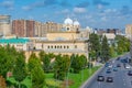 Road passing Azerbaijan State Academic Drama Theater in Baku Royalty Free Stock Photo