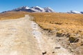 Road path mountains range ridge snow peaks, Bolivia. Royalty Free Stock Photo