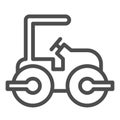 Road paver truck line icon. Roller heavy vehicle for laying asphalt symbol, outline style pictogram on white background