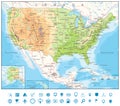 Road Physical Map of USA Royalty Free Stock Photo