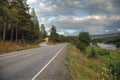 Road mountain landscape forest trees Norway green nature summer enoty highway mountains asphalt rural way country tree trip route Royalty Free Stock Photo