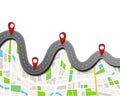 Road and pin pointer infographic design on map background.