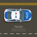 Road police patrol, illustration. Police car on asphalt road, top view. Street traffic and transport