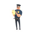 Road Policeman In American Cop Uniform With Truncheon, Radio, Gun Holster And Sunglasses Writing A Ticket Royalty Free Stock Photo