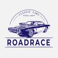 Road race vintage cars logo vector, illustration, symbol, design, emblem, road, speed, label, motor, logo, graphic, sign, classic Royalty Free Stock Photo