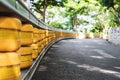 Road railing barrier, selective focus shallow depth of field, accident safety system on the road