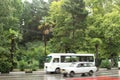 The road in the rain. You can clearly see the movement of cars. Royalty Free Stock Photo