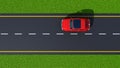 Road with red car (top view) Royalty Free Stock Photo