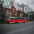 Road red tram tree Royalty Free Stock Photo