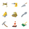 Road repair icons set, cartoon style Royalty Free Stock Photo